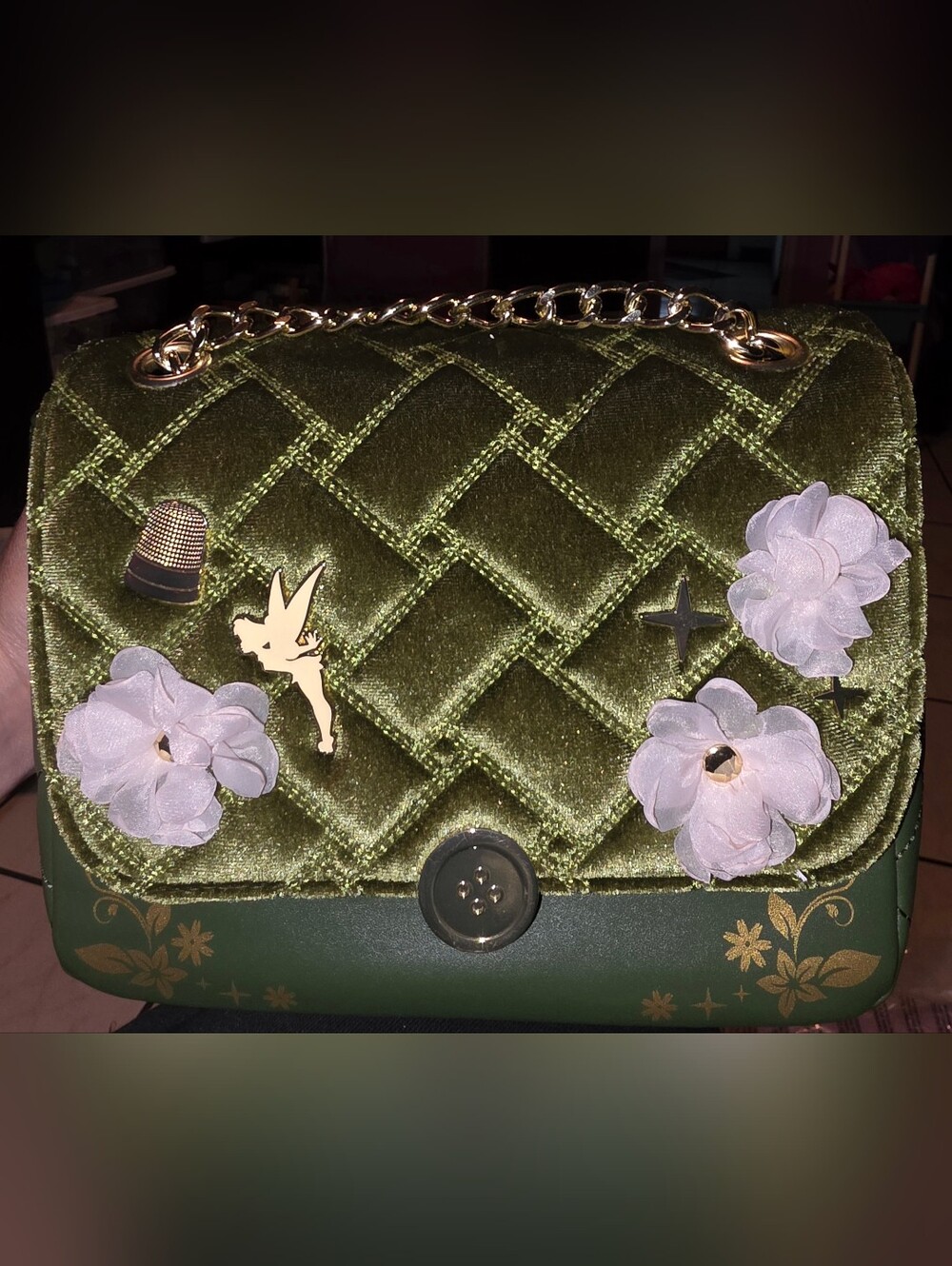 New! Loungefly Disney Peter Pan Tinker Bell Velvet Crossbody Bag